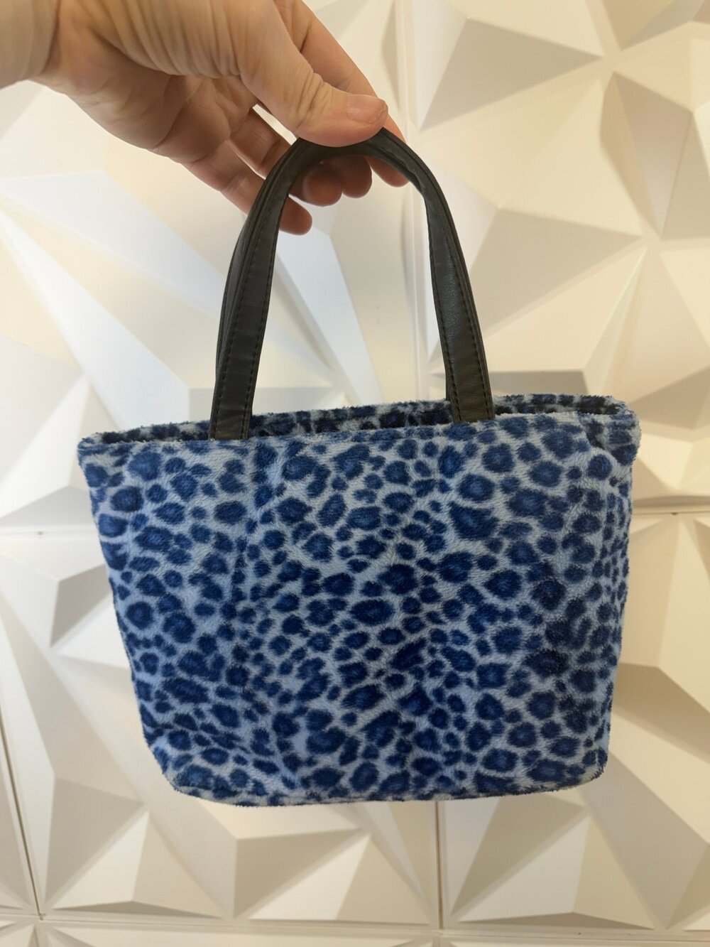 Nine West Blue Leopard Faux Fur Mini Tote Crossbody Bag Y2K